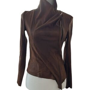 LE3NO Draped Faux Suede Moto Jacket Brown Size Small